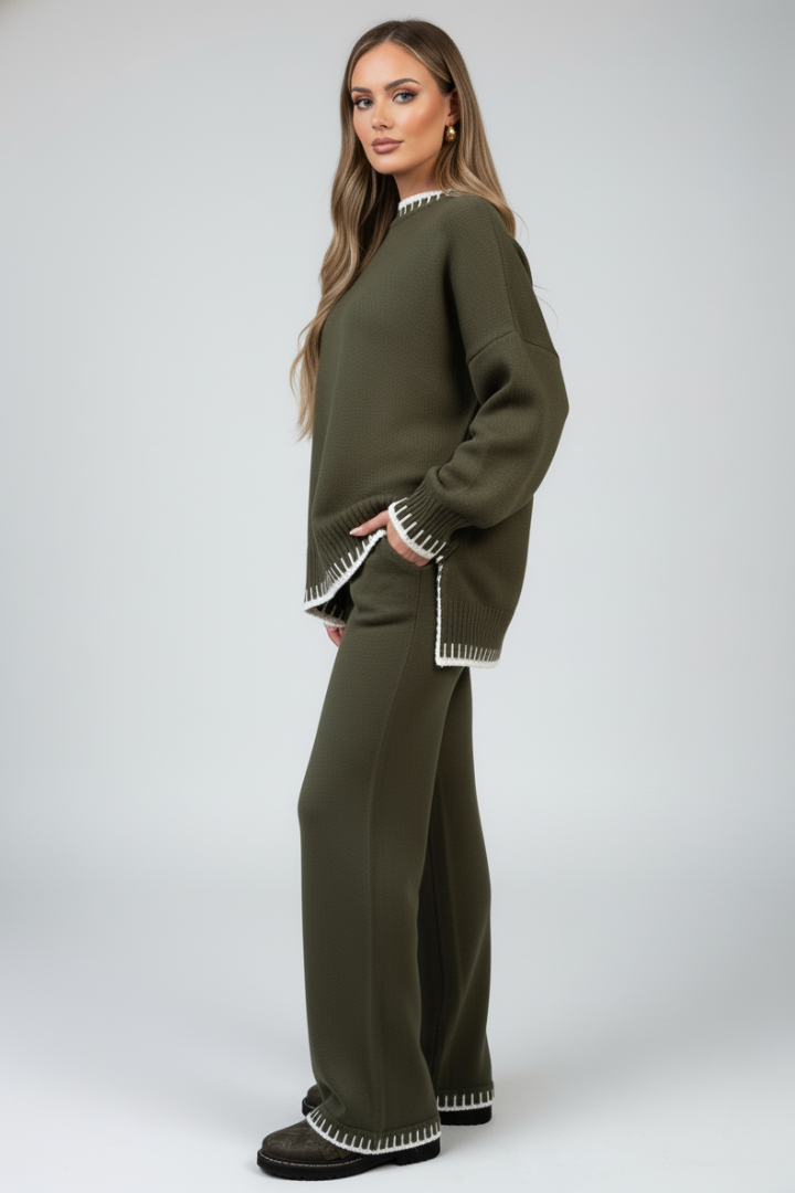 Women's Knit Lounge Set 2 Piece Oversized Jumper Wide Leg Trousers