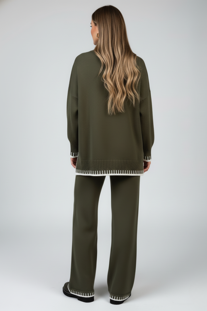 Women's Knit Lounge Set 2 Piece Oversized Jumper Wide Leg Trousers