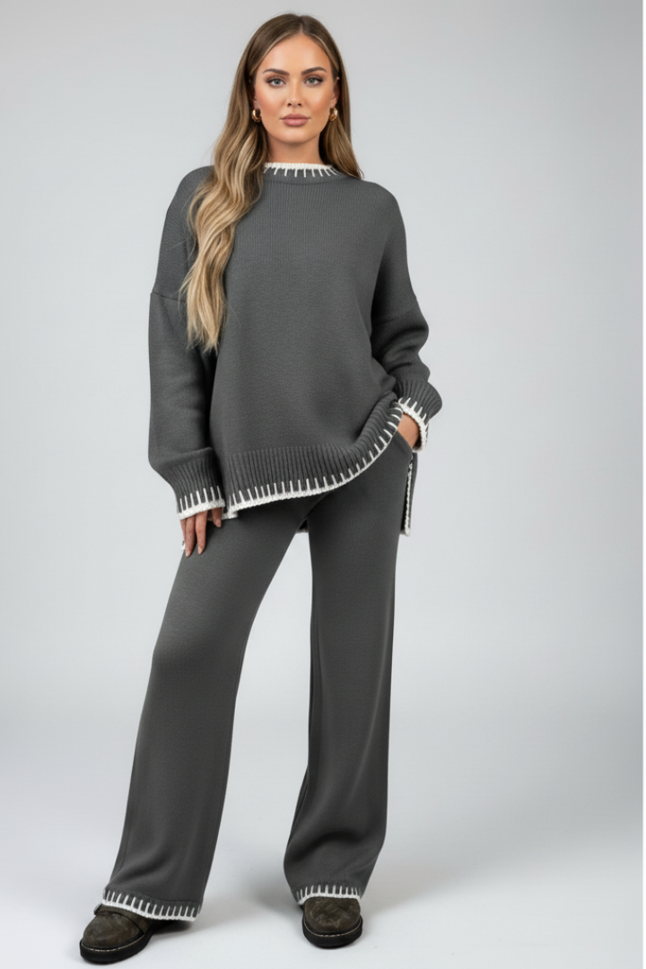 Women's Knit Lounge Set 2 Piece Oversized Jumper Wide Leg Trousers