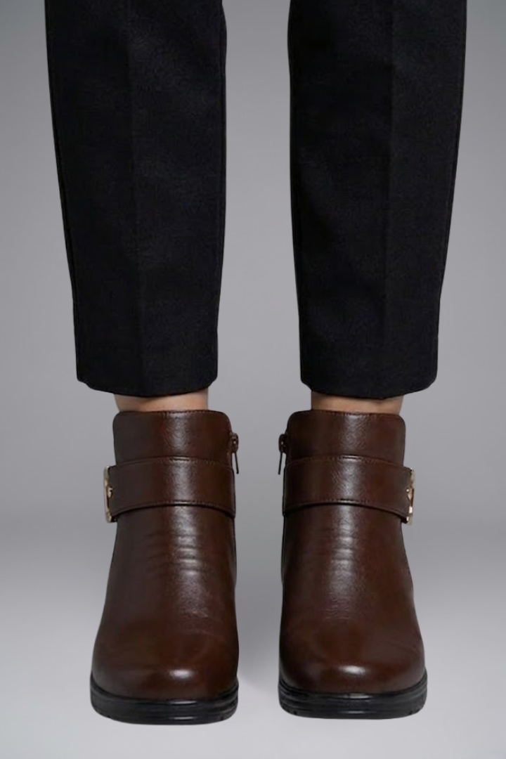 Bottes basses à talon compensé pour femmes en cuir, doublées de fourrure chaude, avec boucle, montant à la cheville