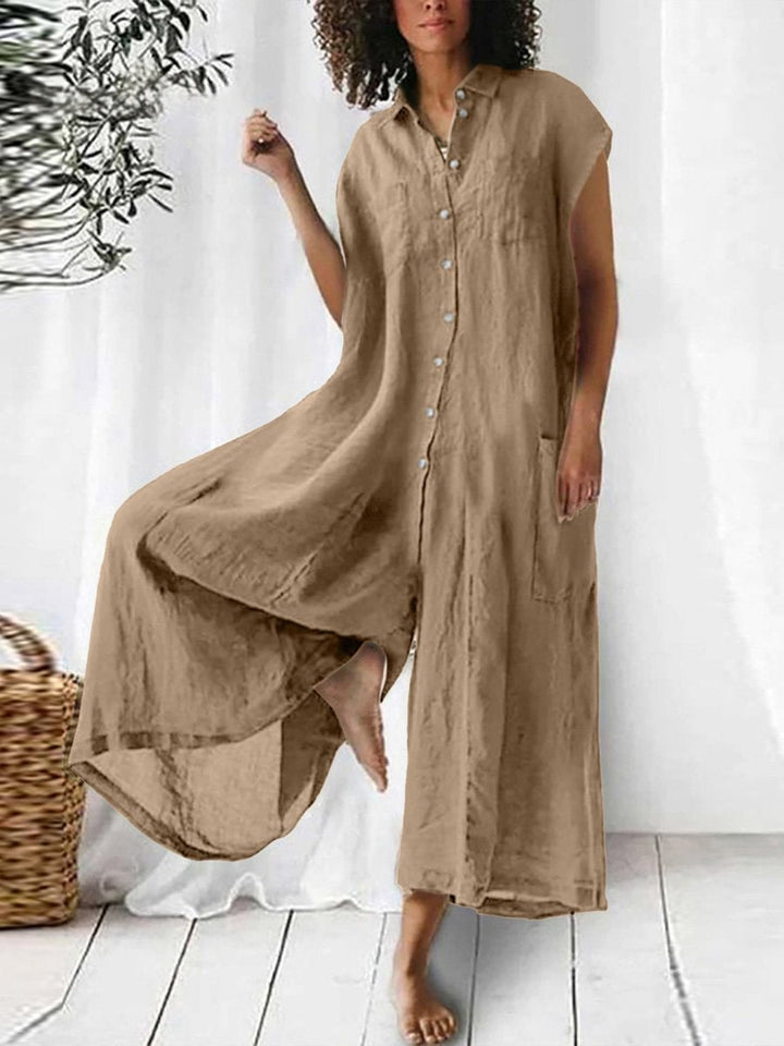 Women's Linen Jumpsuit Wide Leg Sleeveless Romper