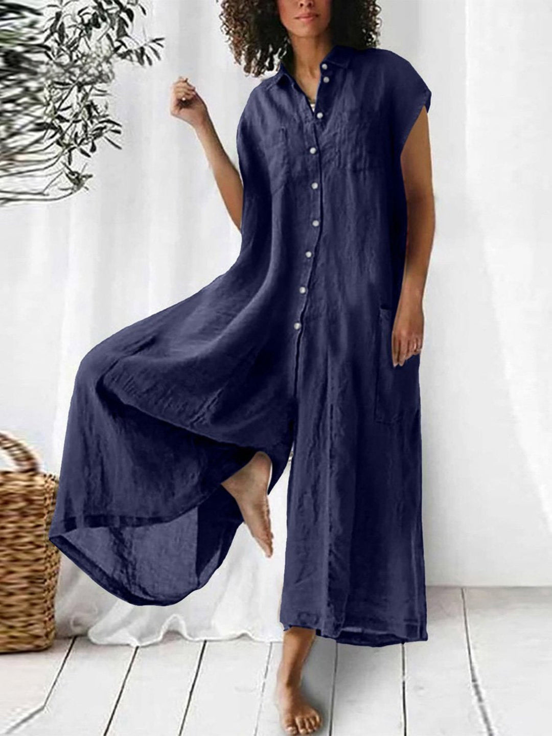 Women's Linen Jumpsuit Wide Leg Sleeveless Romper