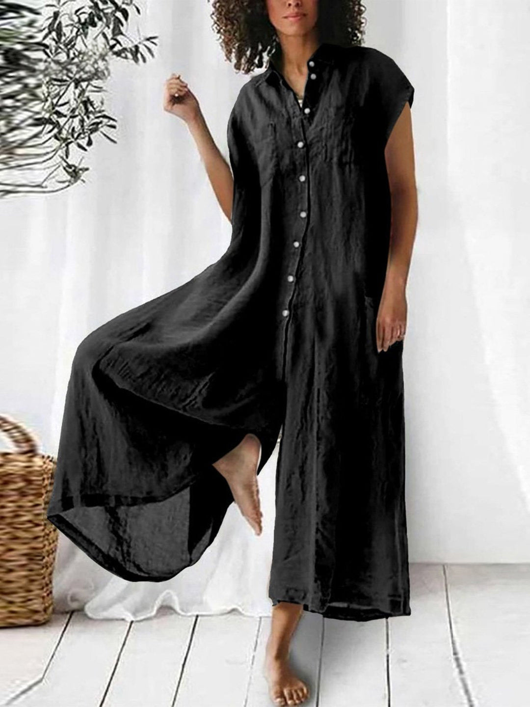 Women's Linen Jumpsuit Wide Leg Sleeveless Romper