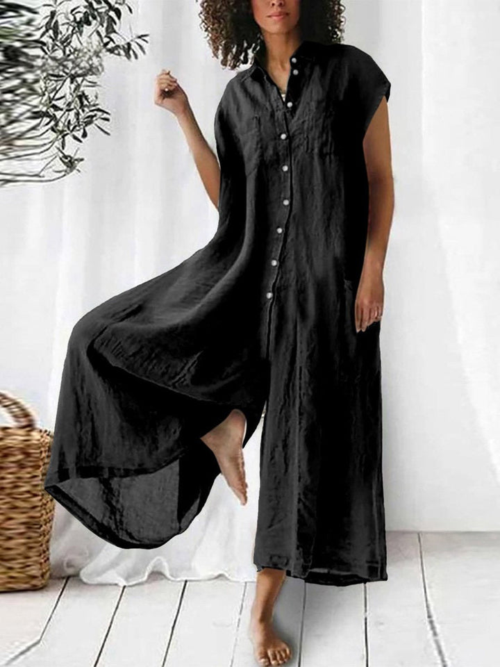 Women's Linen Jumpsuit Wide Leg Sleeveless Romper