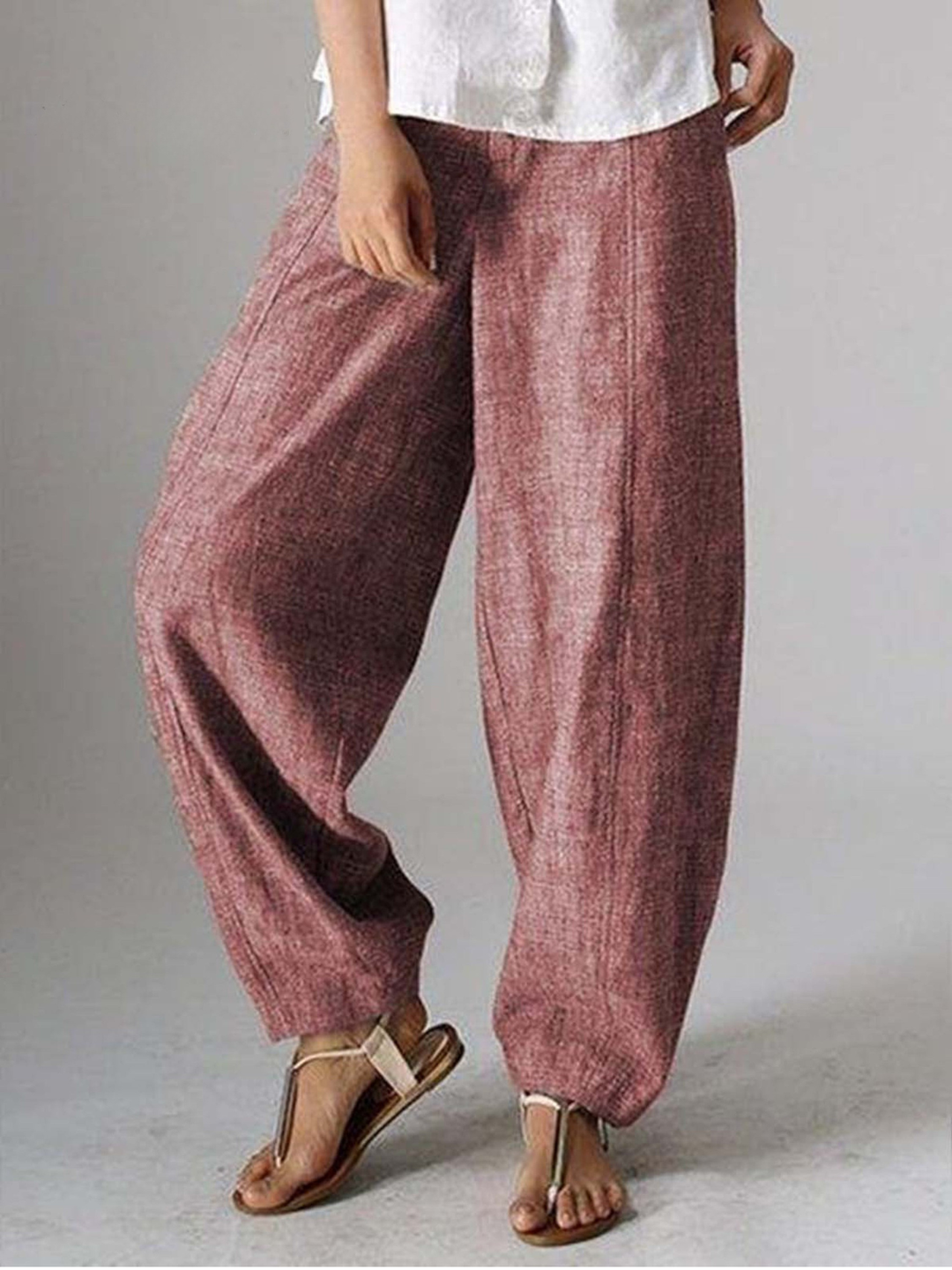 Women's Linen Wide Leg Harem Trousers Loose Fit Boho Pants
