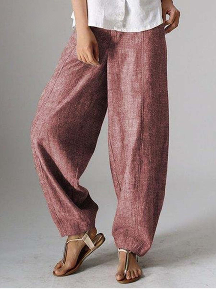 Women's Linen Wide Leg Harem Trousers Loose Fit Boho Pants