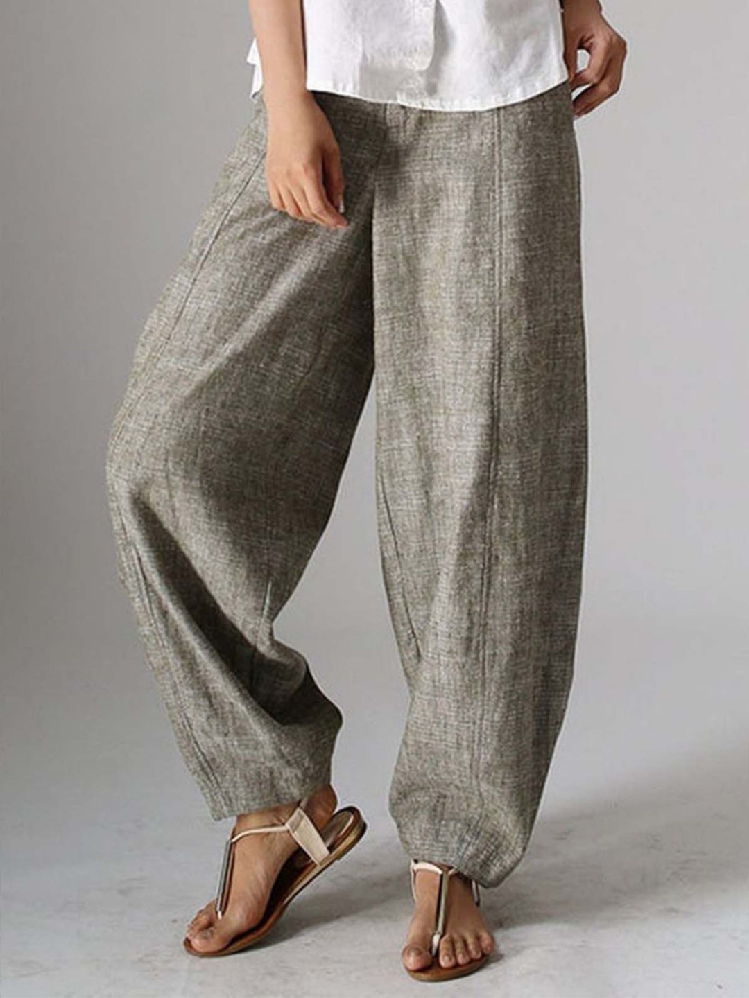 Women's Linen Wide Leg Harem Trousers Loose Fit Boho Pants