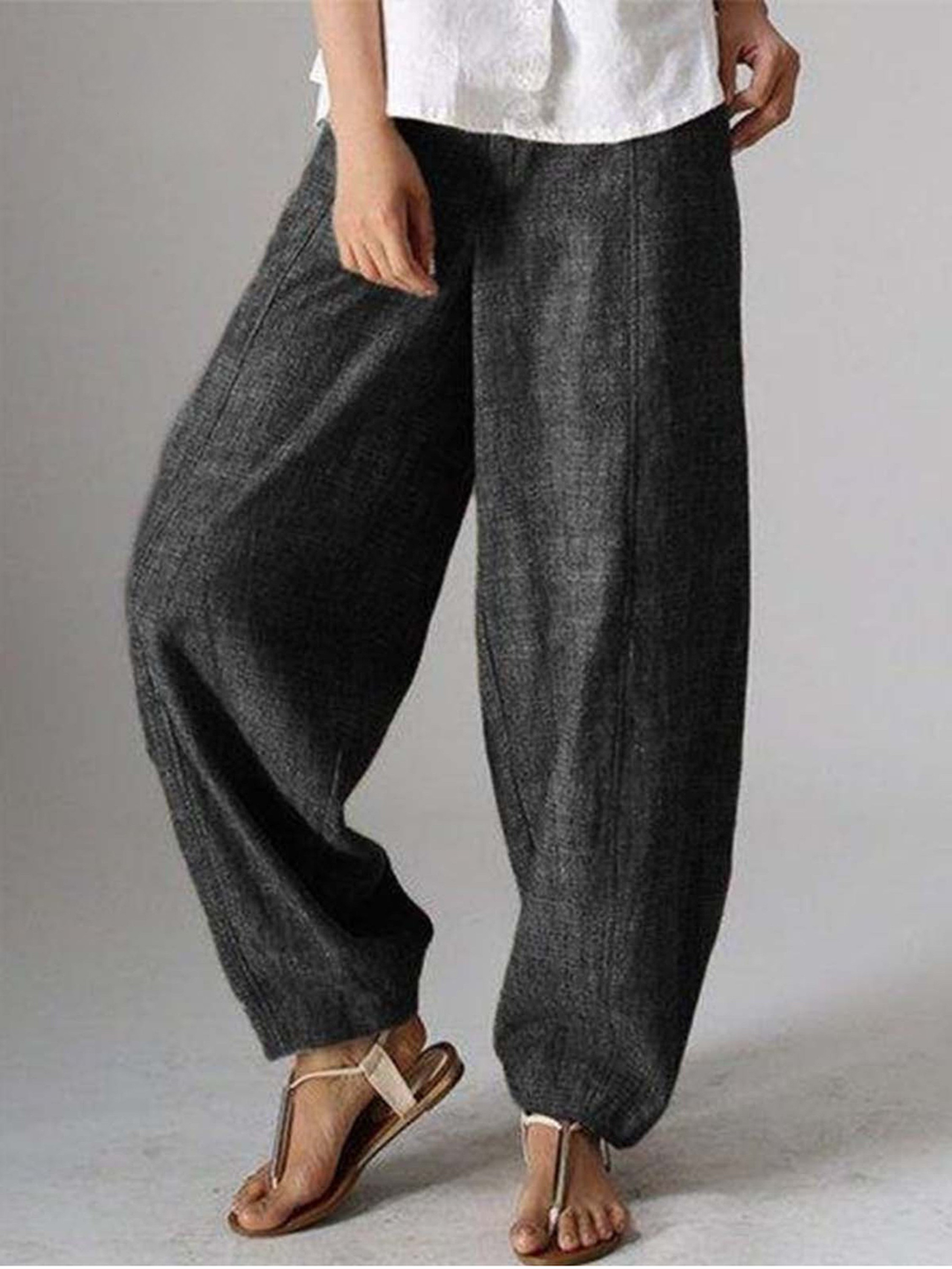 Women's Linen Wide Leg Harem Trousers Loose Fit Boho Pants