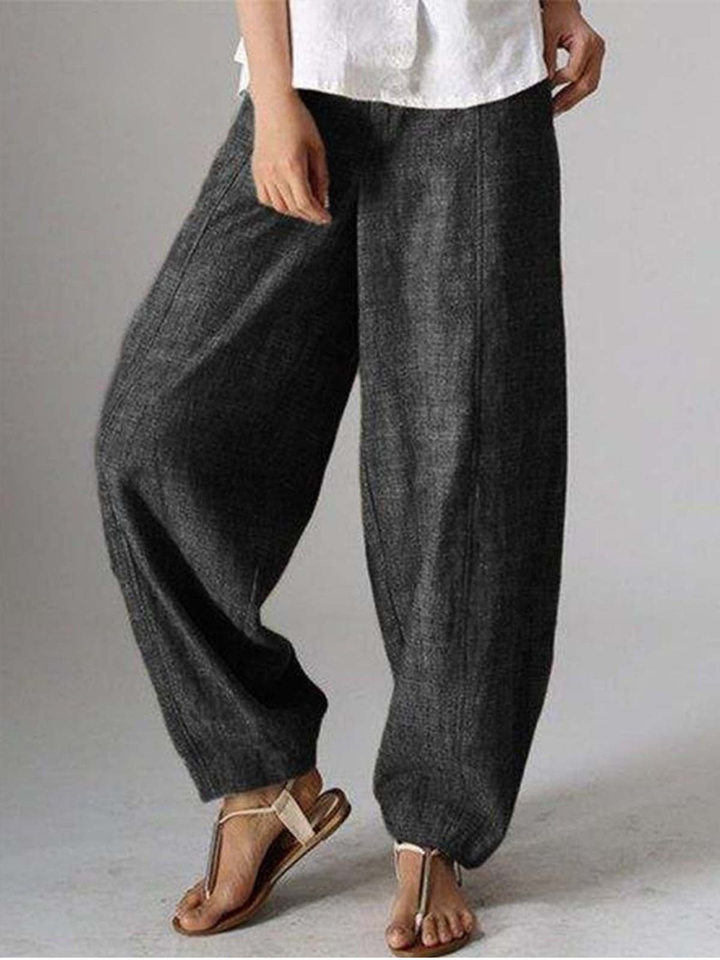 Women's Linen Wide Leg Harem Trousers Loose Fit Boho Pants