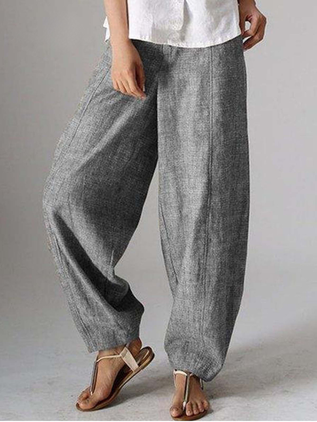 Women's Linen Wide Leg Harem Trousers Loose Fit Boho Pants