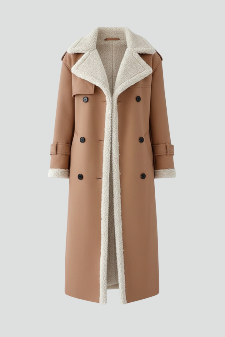 Women's Wool Shearling Long Trench Coat
