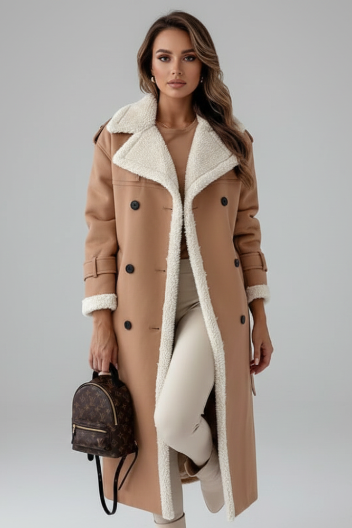Women's Wool Shearling Long Trench Coat