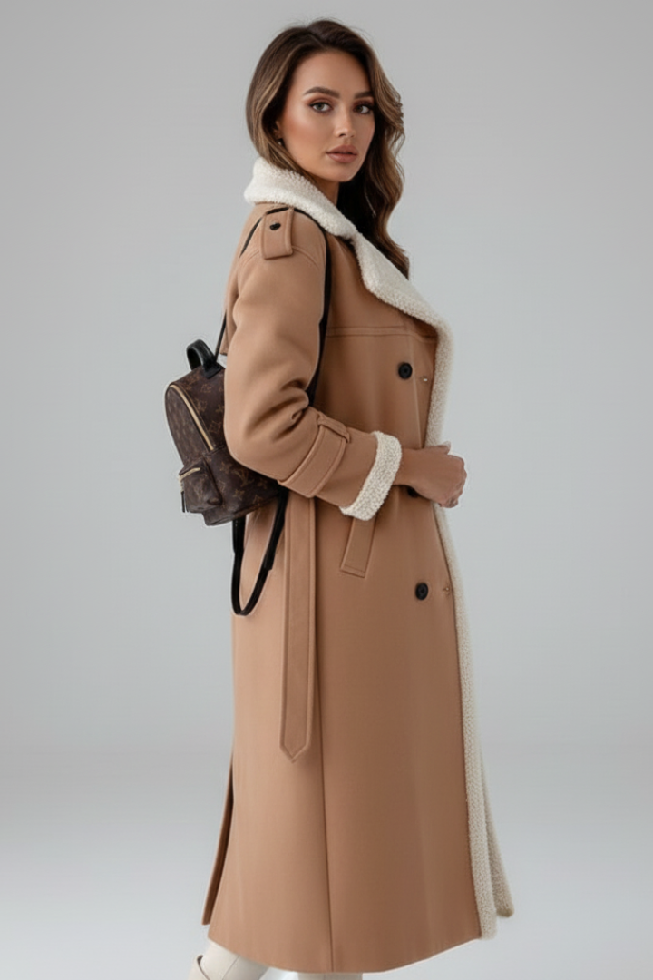 Women's Wool Shearling Long Trench Coat