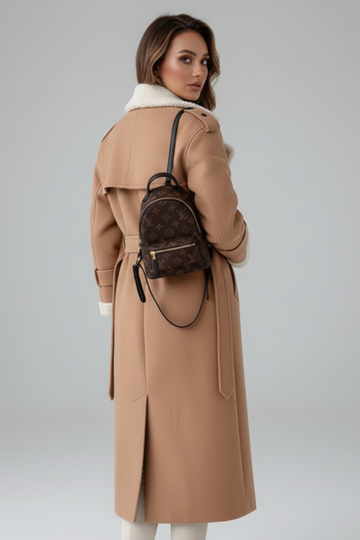 Women's Wool Shearling Long Trench Coat