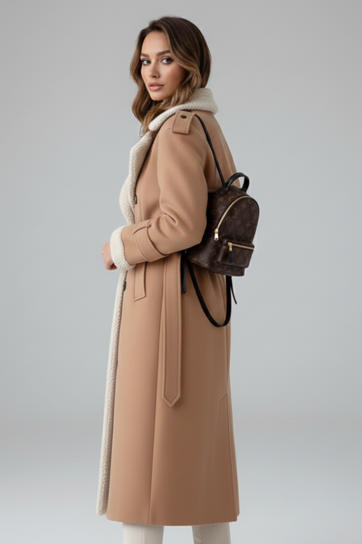 Women's Wool Shearling Long Trench Coat