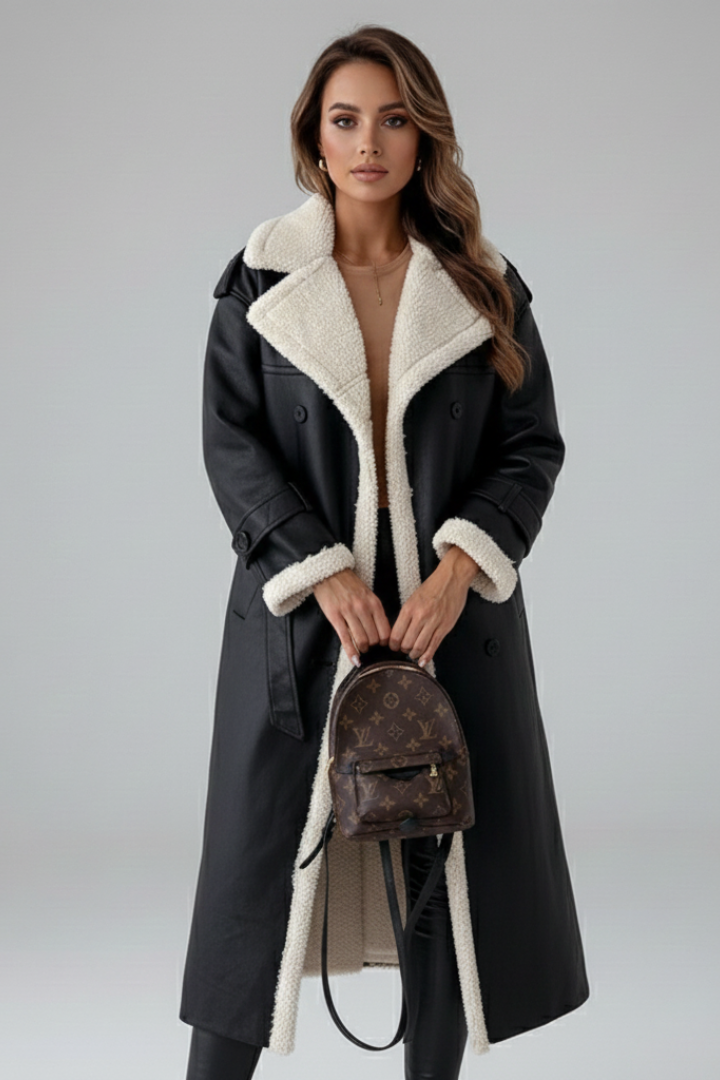 Women's Wool Shearling Long Trench Coat