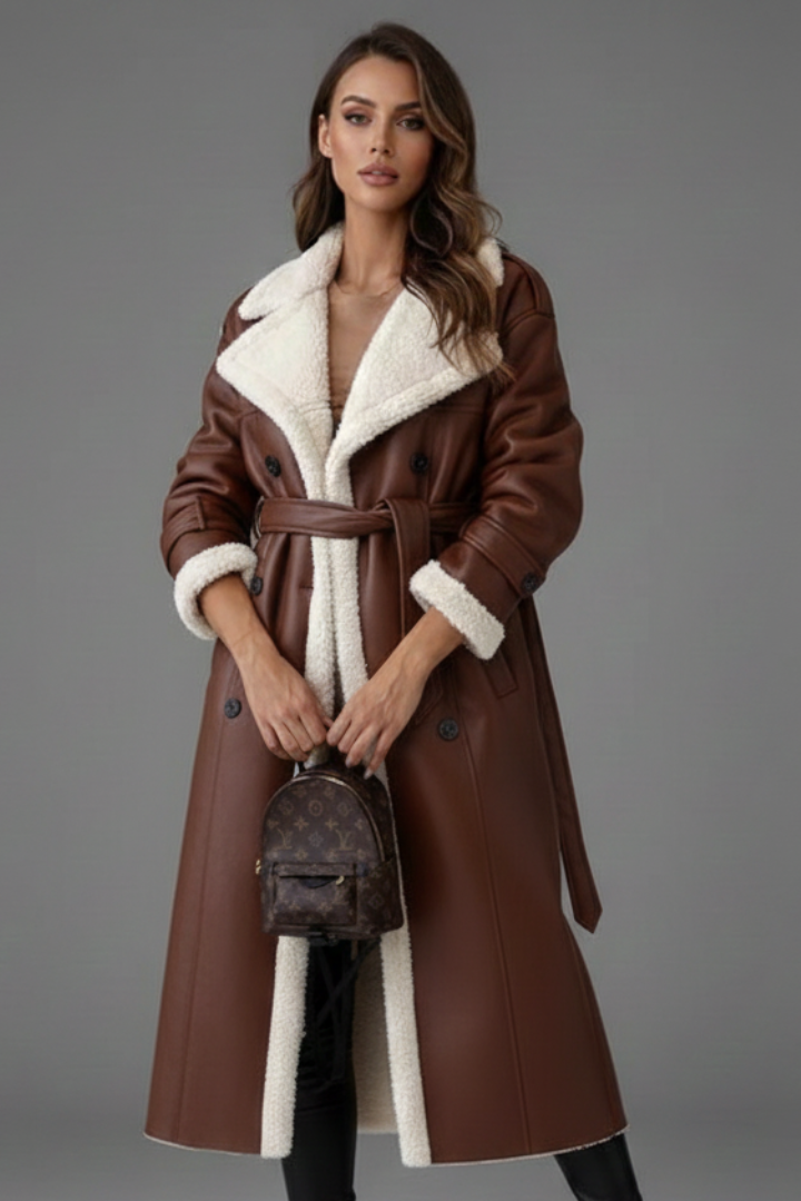 Women's Wool Shearling Long Trench Coat