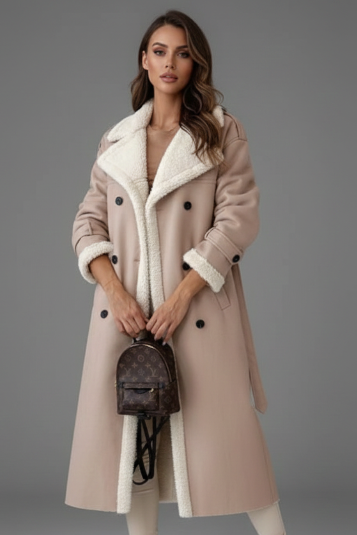 Women's Wool Shearling Long Trench Coat