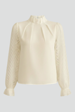 Women's Long-Sleeve Sheer Chiffon Pleated Neck Top