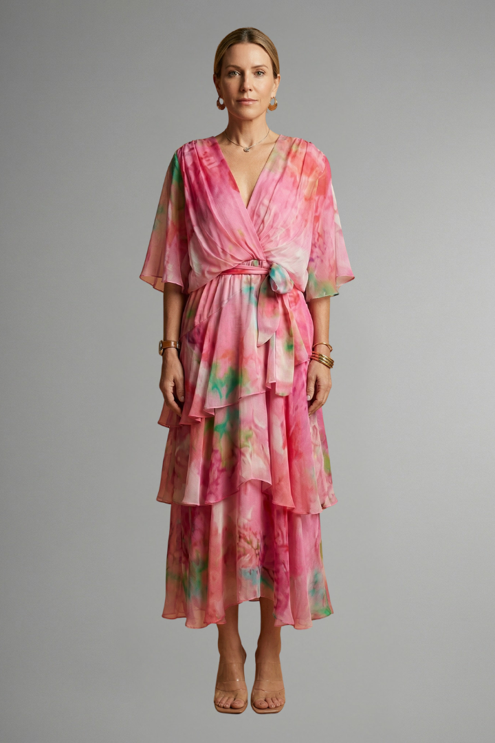 Women's Chiffon V-Neck Flowing Maxi Dress