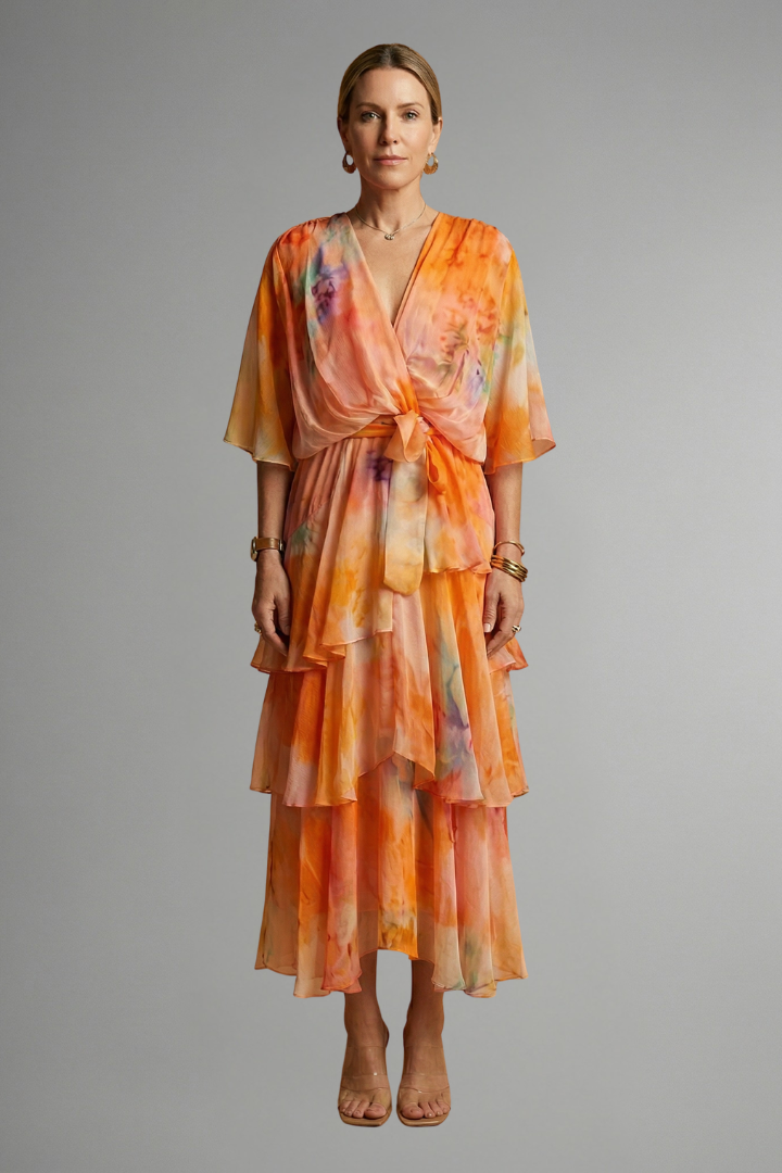 Women's Chiffon V-Neck Flowing Maxi Dress