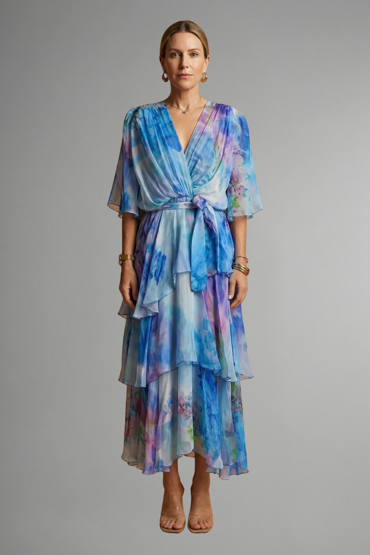 Women's Chiffon V-Neck Flowing Maxi Dress
