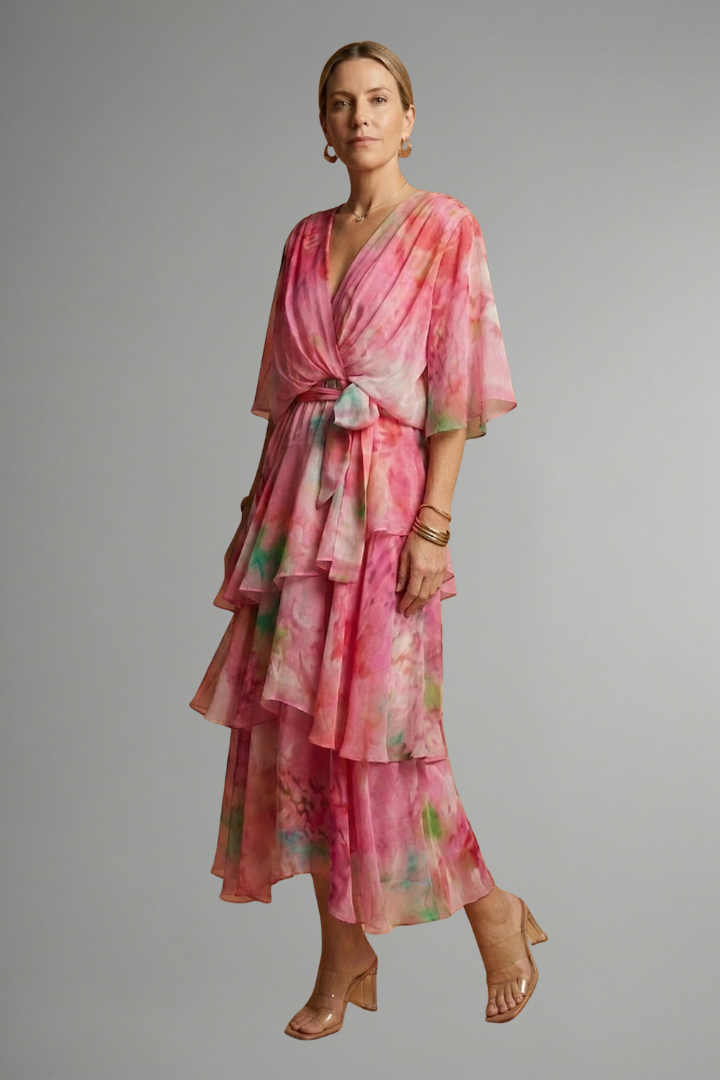 Women's Chiffon V-Neck Flowing Maxi Dress