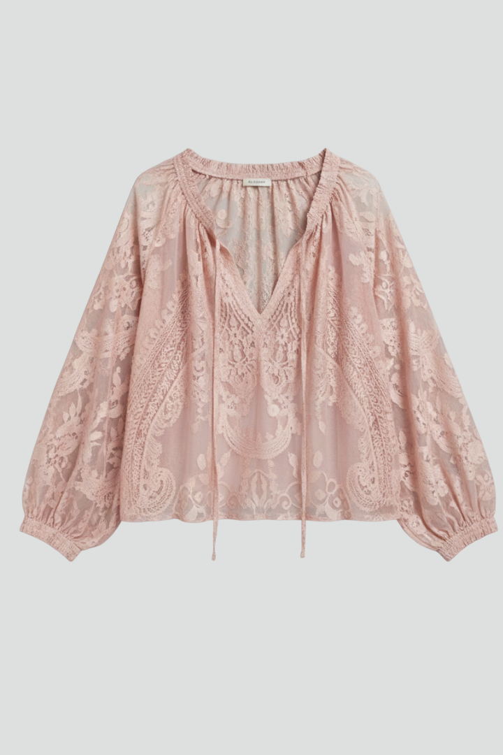 Women's Chiffon Boho Blouse Sheer Long Sleeve V Neck Top