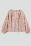 Women's Chiffon Boho Blouse Sheer Long Sleeve V Neck Top