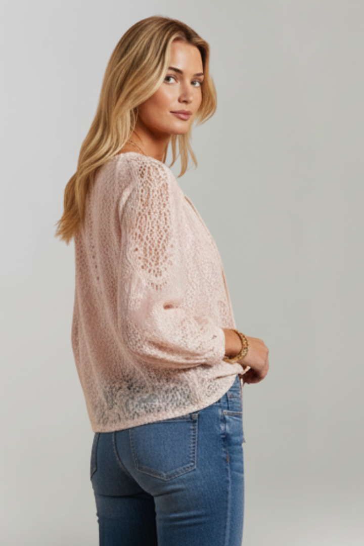 Women's Chiffon Boho Blouse Sheer Long Sleeve V Neck Top