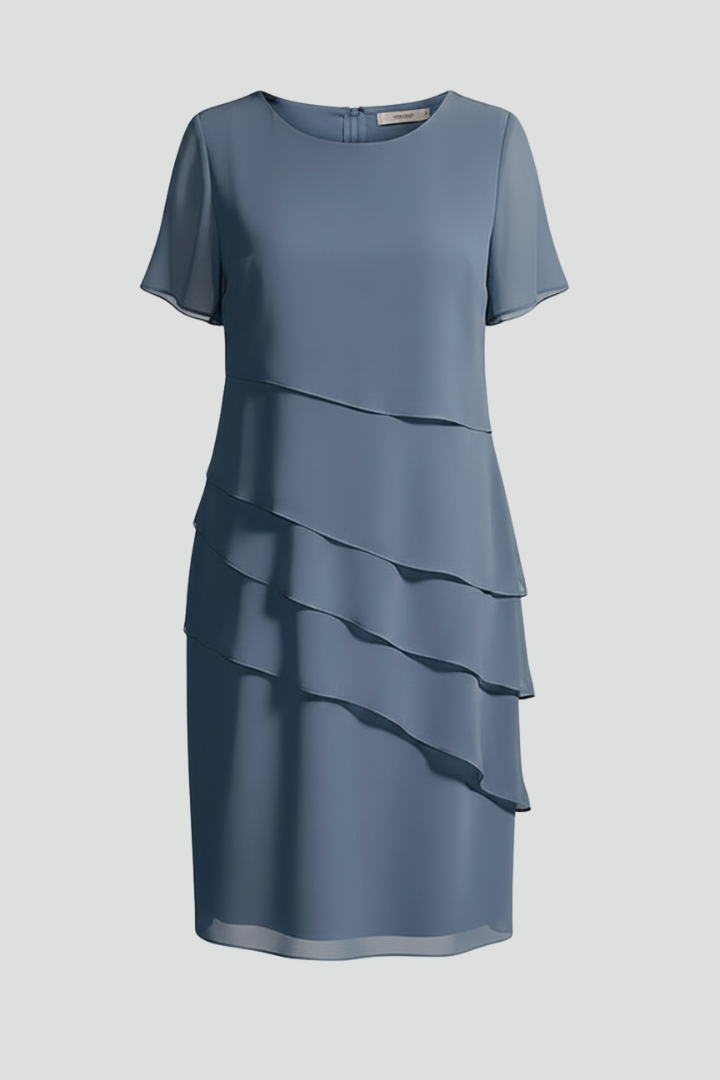 Women's Linen Short-Sleeve Layered Midi Dress