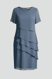 Women's Linen Short-Sleeve Layered Midi Dress