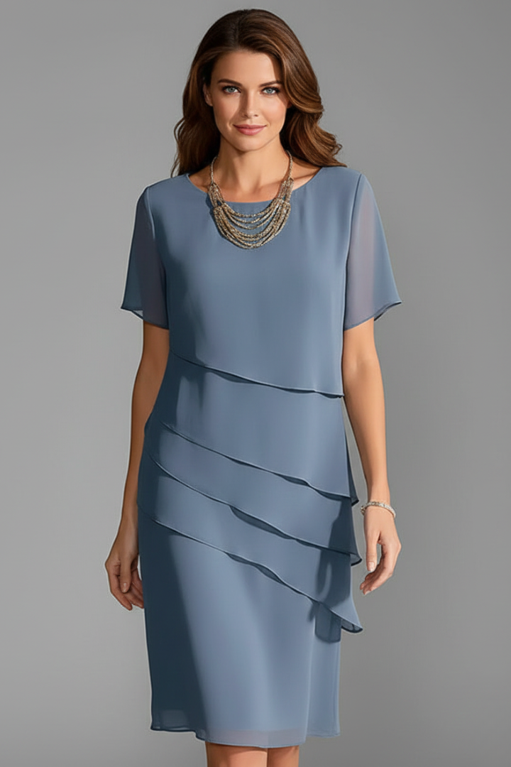 Women's Linen Short-Sleeve Layered Midi Dress