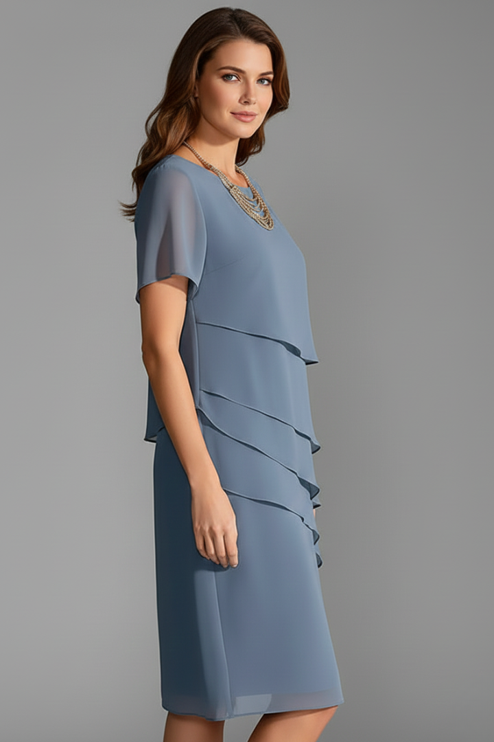 Women's Linen Short-Sleeve Layered Midi Dress