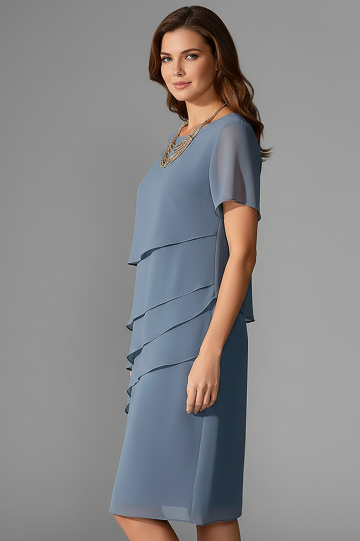 Women's Linen Short-Sleeve Layered Midi Dress