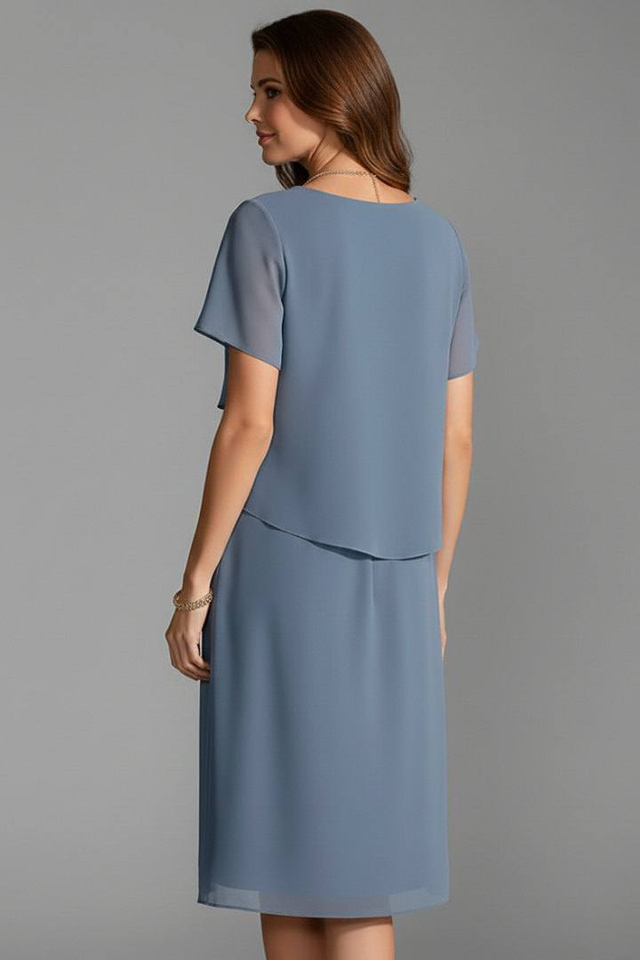 Women's Linen Short-Sleeve Layered Midi Dress