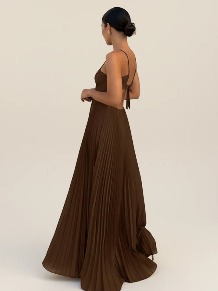 Women's Pleated Maxi Dress Satin Wedding Guest Formal Gown