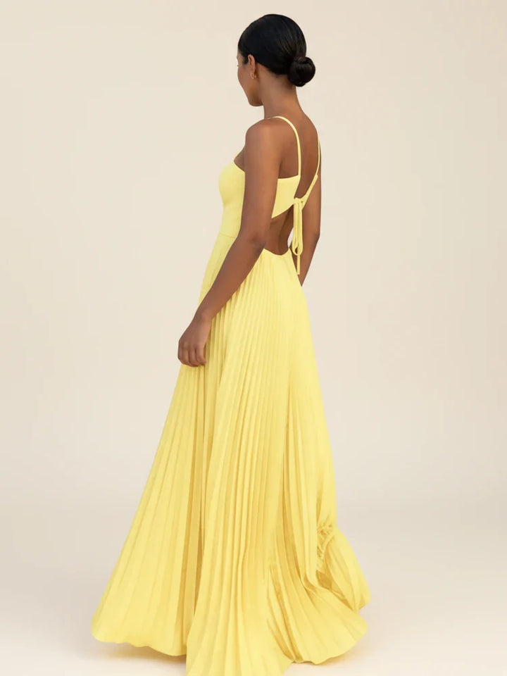 Women's Pleated Maxi Dress Satin Wedding Guest Formal Gown