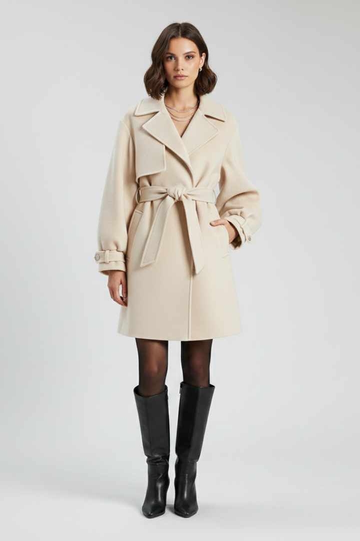 Women's Wool Trench Coat Belted Jacket
