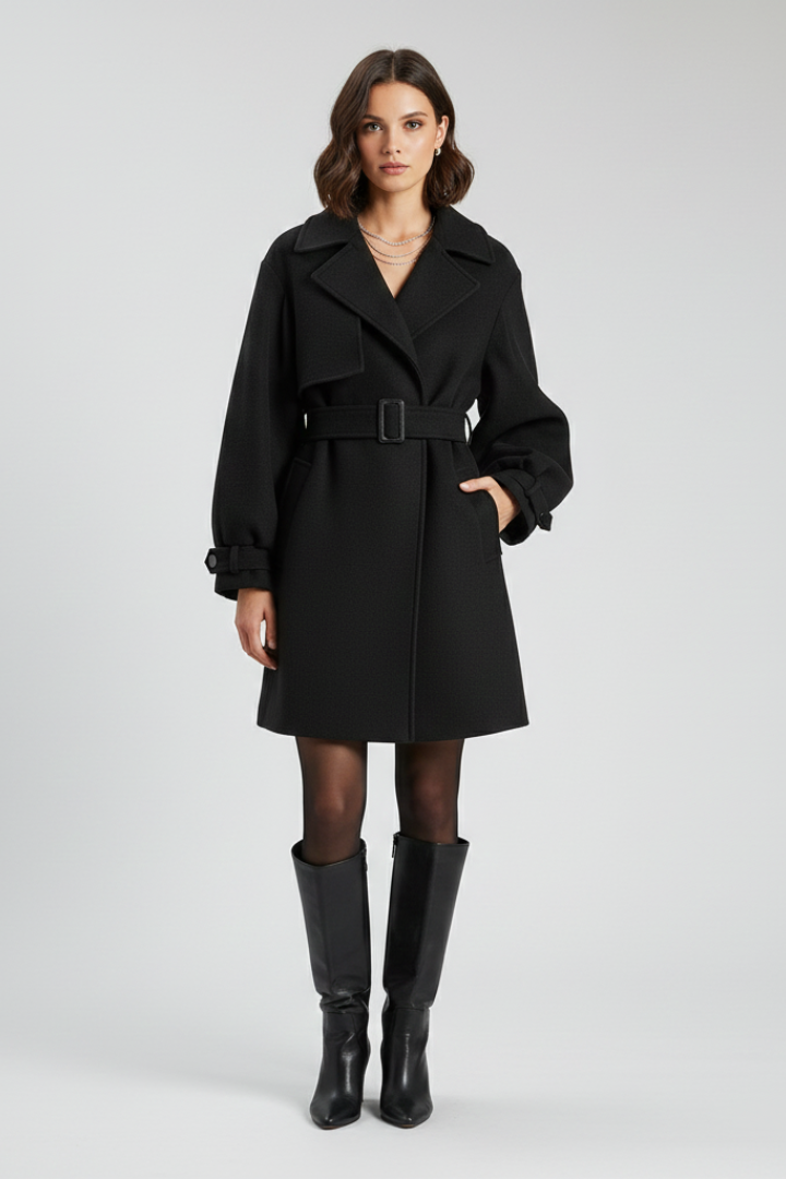 Women's Wool Trench Coat Belted Jacket