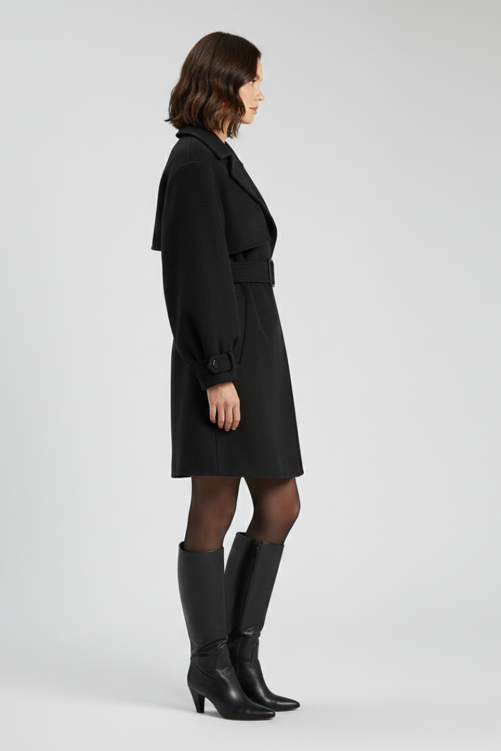 Women's Wool Trench Coat Belted Jacket