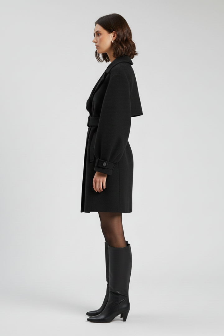 Women's Wool Trench Coat Belted Jacket