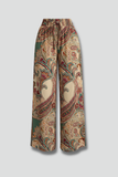 Women's Linen Wide Leg Trousers Paisley Printed Casual Pants
