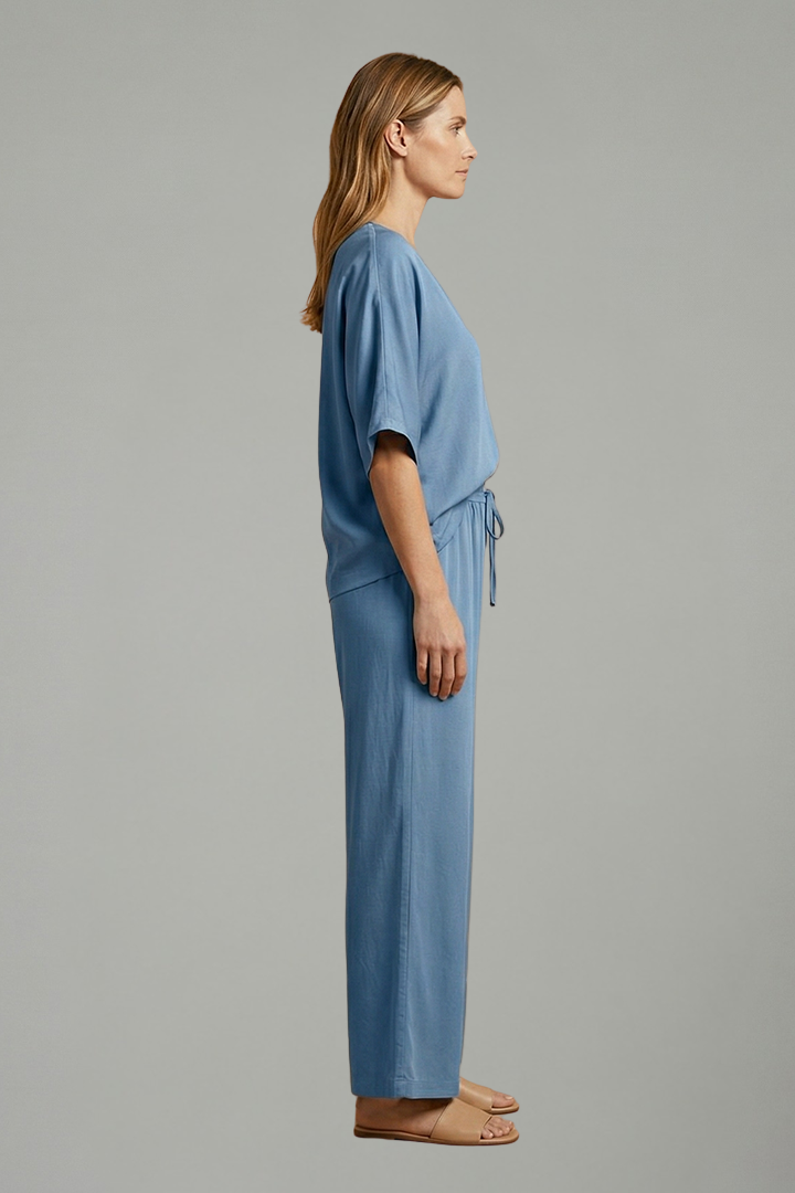 Women's Linen V-Neck Wide Leg Two Piece Set