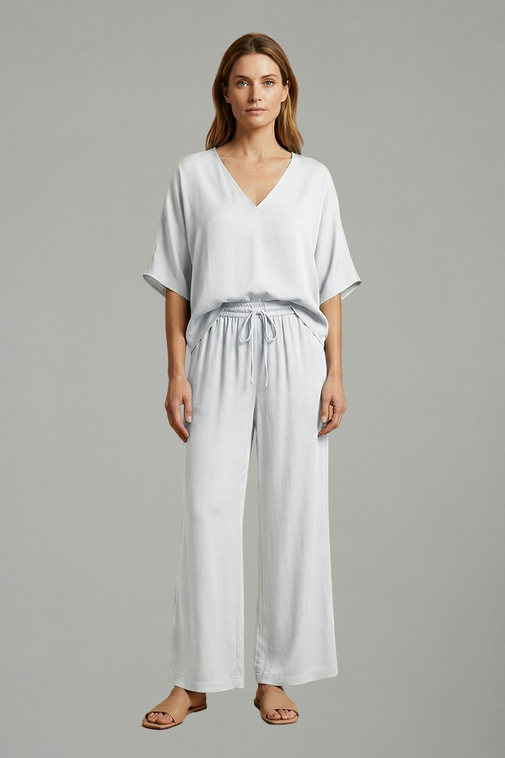 Women's Linen V-Neck Wide Leg Two Piece Set