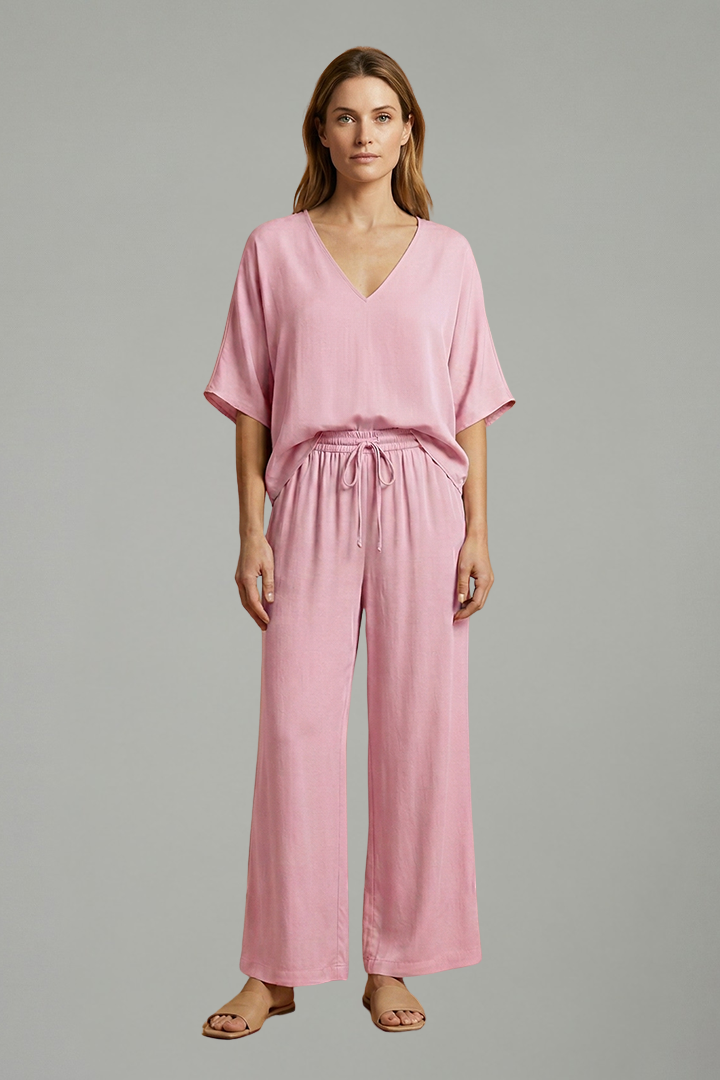 Women's Linen V-Neck Wide Leg Two Piece Set