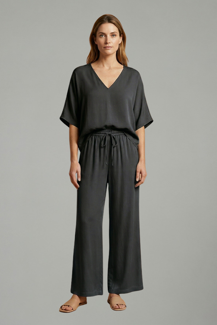 Women's Linen V-Neck Wide Leg Two Piece Set