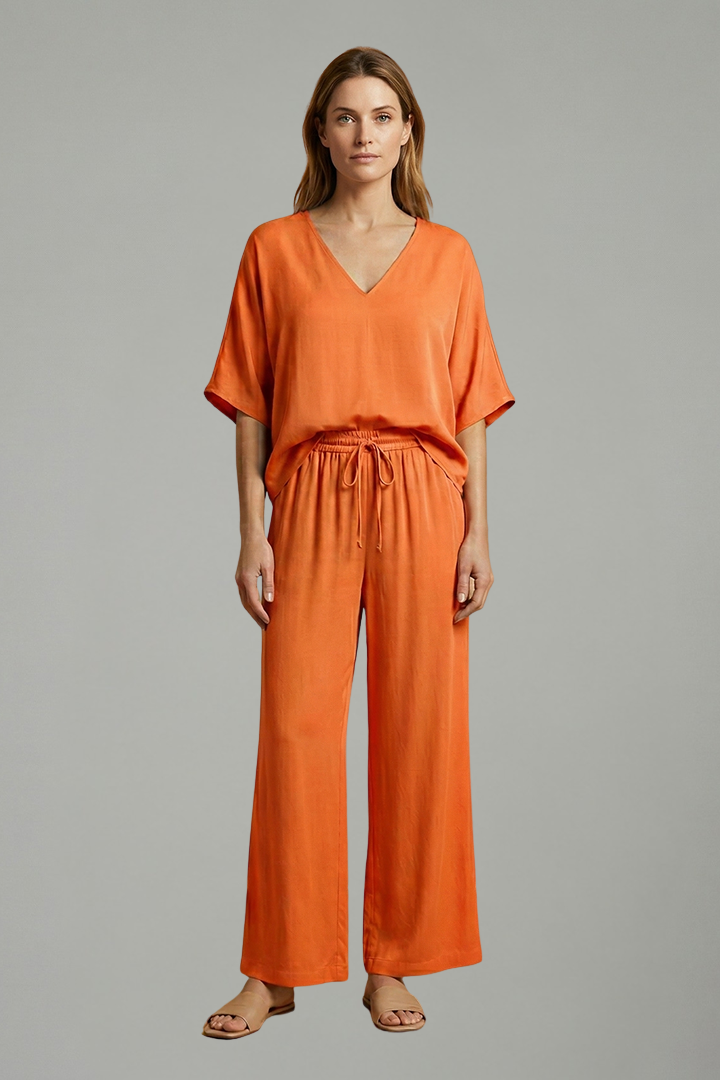 Women's Linen V-Neck Wide Leg Two Piece Set
