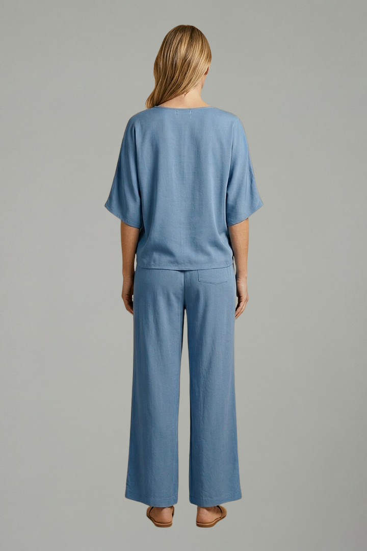 Women's Linen V-Neck Wide Leg Two Piece Set