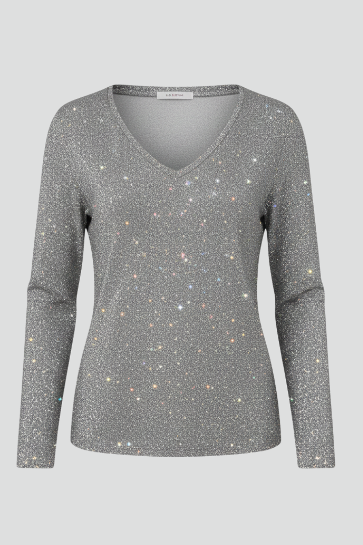 Women's Merino Wool Mix Knit V-Neck Sequin Long Sleeve Jumper